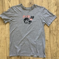 Nike SB Men's T-Shirt Medium Grey Japanese BBQ Fish Faded See Description+Photos
