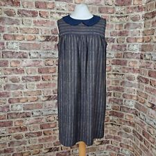 Hobbs NW3 Dress 12 Blue Brown Stripe Knee Length Peter Pan