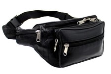 Large Black Leather Waist Bum Bag Money Belt Fanny Pouch Holiday Travel Wallet