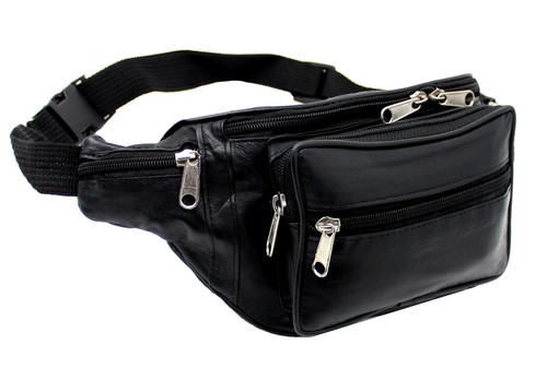 Large black leather waist - black,