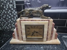 Art Deco marble mantle clock , Original 1920s ,with spelter spaniel dog .