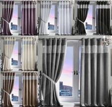 DIAMANTE THERMAL BLACKOUT PAIR CURTAINS READY MADE EYELET RING TOP FULLY LINED