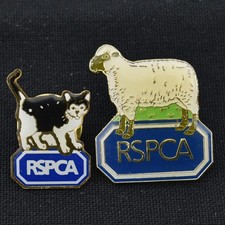 2x RSPCA Pin Badge Sheep & Cat VTG