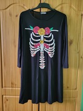 Ladies Halloween Skeleton  And Roses Dress Size Medium