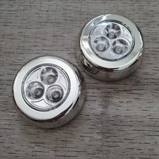 LED Lamp Touch Push Button Silver Pack of 2 Stick Tap Night Light Battery Power