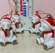 Four Polar Bear hanging Christmas tree decorations