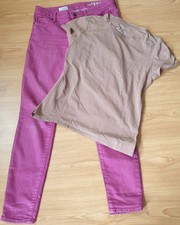 GAP 1969 LADIES JEANS 28 ALWAYS SKINNY CERISE PINK  & S/S BROWN TSHIRT 12/14