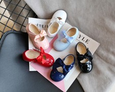KIDS BABY INFANTS GIRLS RIBBON BOW SPANISH WEDDING PARTY PATENT TODDLER SHOES UK
