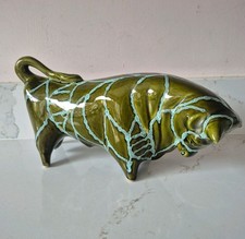 Vintage Mid-century Ceramic Trentham style Bull Figurine Olive Green MCM Classic
