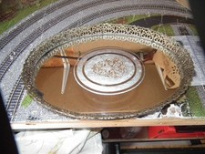 VINTAGE DRINKS/VANITY MIRROR TRAY WITH ORNATE GOLD FINISH