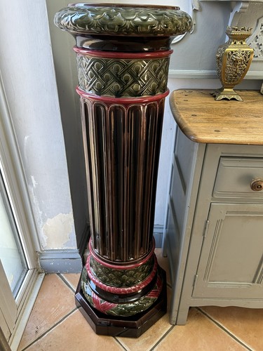 Antique majolica pedestal - majolica,