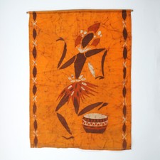 Vintage 1970s 1 Metre Tall Orange African Tribal Style Fabric Wall Art Hanging