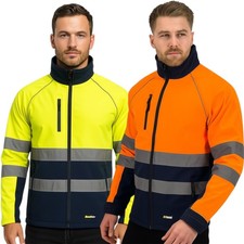 Men’s Hi Vis Softshell Jacket Workwear Safety Reflective Zip Neck Security Coat