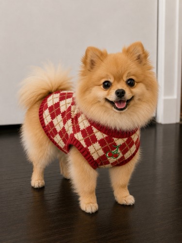 Small dog jumper - knitted,, red