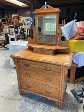 Vintage Brown Wooden Dressing Table with Drawers & Mirror