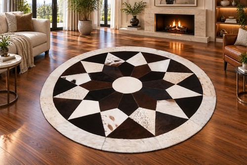 Cowhide patchwork rug - patchwork, 36"