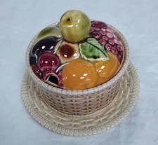 Sarreguemines France Ceramic Basket with Fruit Lid & Plate - B18