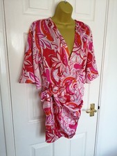 BNWOT ZARA Size S (UK 8) Pink Orange Floral Wrap Dress Beachwear Cover-up