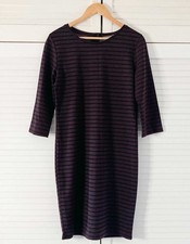 B Young Dress Size Medium Purple Plum Striped Stretch Jersey Short 3/4 Sleeve
