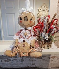 Primitive handmade doll, rustic Christmas Raggedy gingerbread art doll OOAK