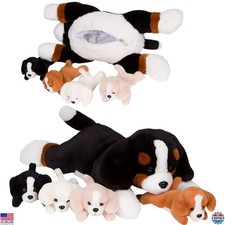 PixieCrush Plush Bernese Dog Mommy with 4 Cuddly Puppies - Soft Toy 5"x10"x8