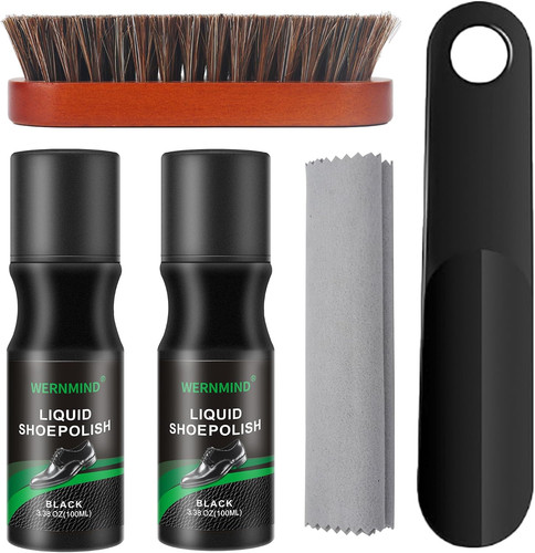 Black liquid shoe polish kit - black,