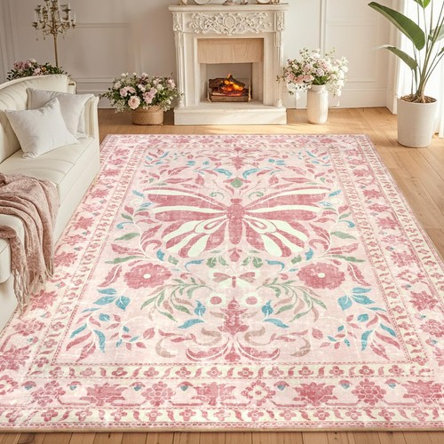 Butterfly pink rugs living - pink,
