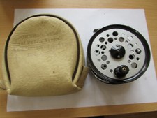 excellent vintage youngs 4" beaudex salmon fly fishing reel pouch wide drum