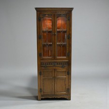 Old Charm Corner Display Cabinet with Leaded Glass Light Oak FREE UK Delivery*