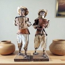 Mexican Folk Art Paper Figurines Pair Handmade Rustic Farmer Ornaments 30cm