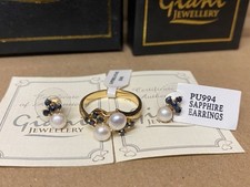 Vintage GIANI Jewellery Ladies Gold Plated Sapphire Ring & Earrings Set