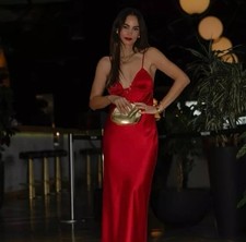 ZARA RED RUFFLE SATIN DRESS