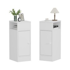 Modern Narrow Body Bedside Table With Open Storage Compartments&CabinetsWhite