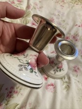 Pair of Floral Bone China and Metal Candlesticks Very Good Condition No Damage