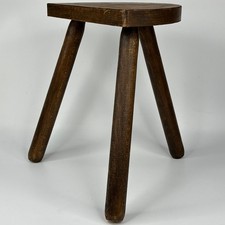 Vintage Small Handcrafted 3 Leg Rustic Wooden Milking Stool With Half Moon Seat