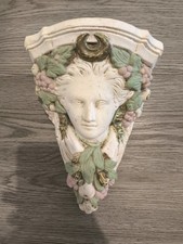 Vintage Cherub Wall Shelf 10” Plaster Bracket – Classical Goddess Face Floral...