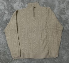Cotton Traders Men’s 1/4 Zip Cable Knit Beige Sweatshirt Size Medium