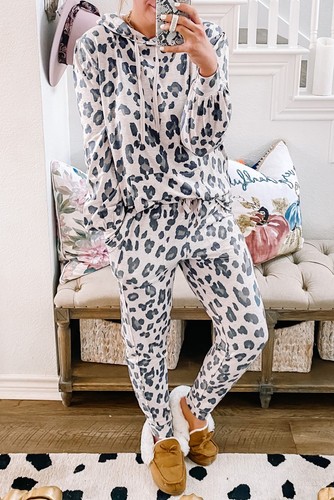 Khaki leopard print lounge set - print,