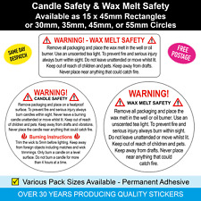 WARNING! Candle / Wax Melt Safety Stickers - Professionally Printed Labels