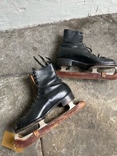 CC41 Rare Vintage Mens Pathfinder 1940s Leather Ice Skates Boots In Black