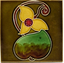 Art Nouveau Fireplace Brown Floral Tubelined Tile by Alfred Meakin Ltd. C1905