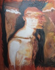 LARGE Expressionist Oil Painting Nude Portrait on canvas signed Ruben, 1m x 0.8m