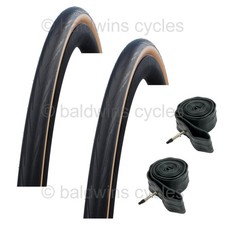 PAIR Schwalbe LUGANO 700 x 25c TAN AMBER WALL Slick Road Racing Bike TYRES TUBES