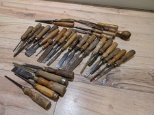 Collection of Antique Vintage Carpentry Chisels Tools with Wooden Handles