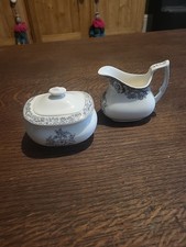 Spode Delamere Rural Milk Jug And Lidded Sugar Bowl Grey White