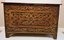 ANTIQUE CARVED OAK CHEST,  TOY BLANKET BOX H 41 cm W 61 cm Depth 35 cm