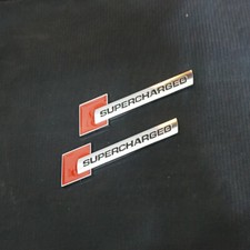 2x Silver Chrome Red SUPERCHARGED Metal Badge Sticker Emblem Decal Car Sport 4x4