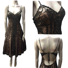 SAGAIE French Dress Size 10/12 T4 Retro 20s 30s Beadwork Deco Gatsby Vtg 90s Y2K