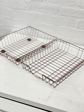 2 x Vintage Office In Out Trays / Red Wire / Mid Century MCM Desk