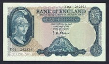 GB QEII - 1961 O'BRIEN B280 - £5 FIVE POUNDS BANKNOTE - LION & KEY NOTE